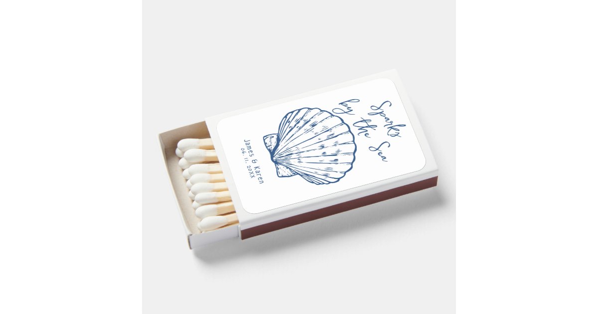 Hand Drawn Sparks by the Sea Seashell wedding Matchboxes | Zazzle