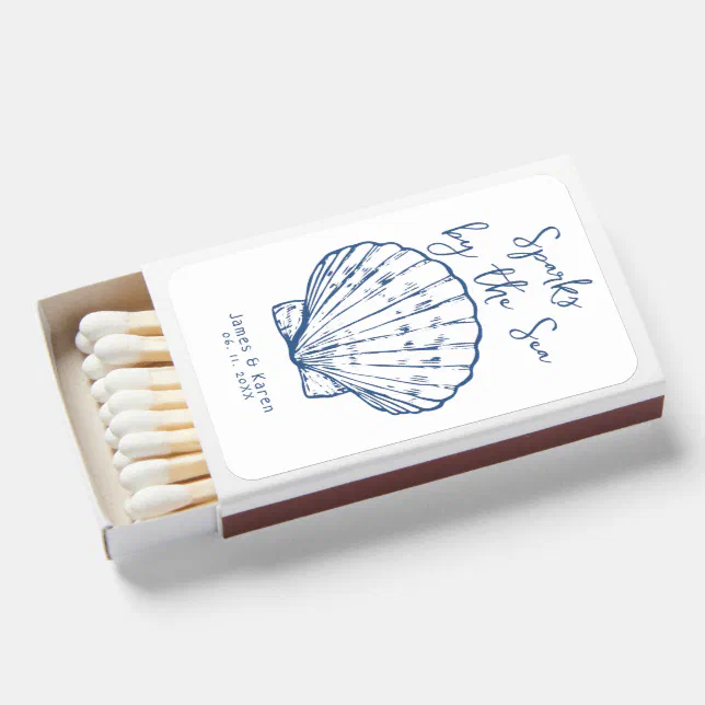 Hand Drawn Sparks by the Sea Seashell wedding Matchboxes | Zazzle