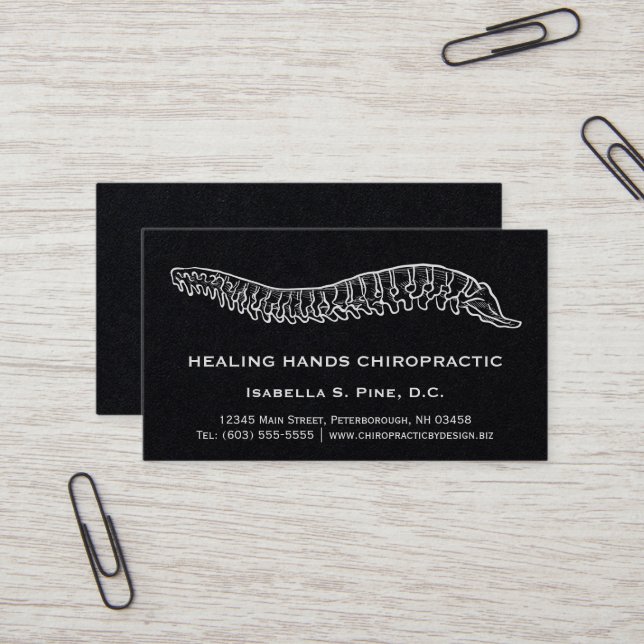 Hand Drawn Spine Logo Office Hours Chiropractor Business Card (Front/Back In Situ)