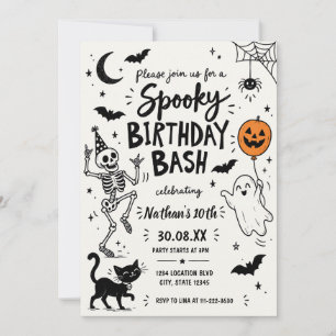 Hand Drawn Spooky Skeleton Halloween Birthday Invitation