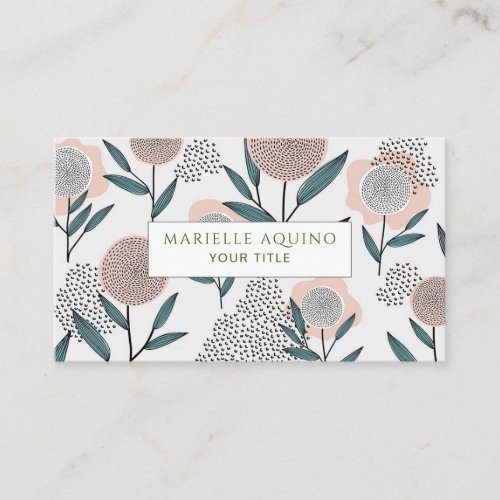 Hand Drawn Spring Floral Dusty Coral  Green Business Card