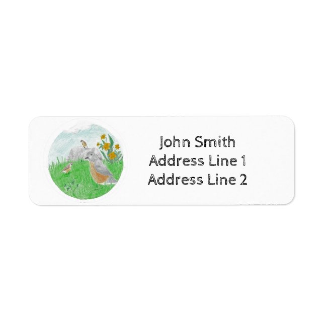 Hand-drawn Springtime Robins and Daffodils Label (Front)