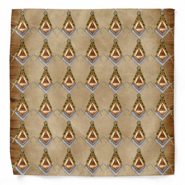Hand Drawn Square and Compass With All Seeing Eye Bandana (Front)