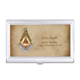 Hand Drawn Square and Compass With All Seeing Eye Case For Business Cards