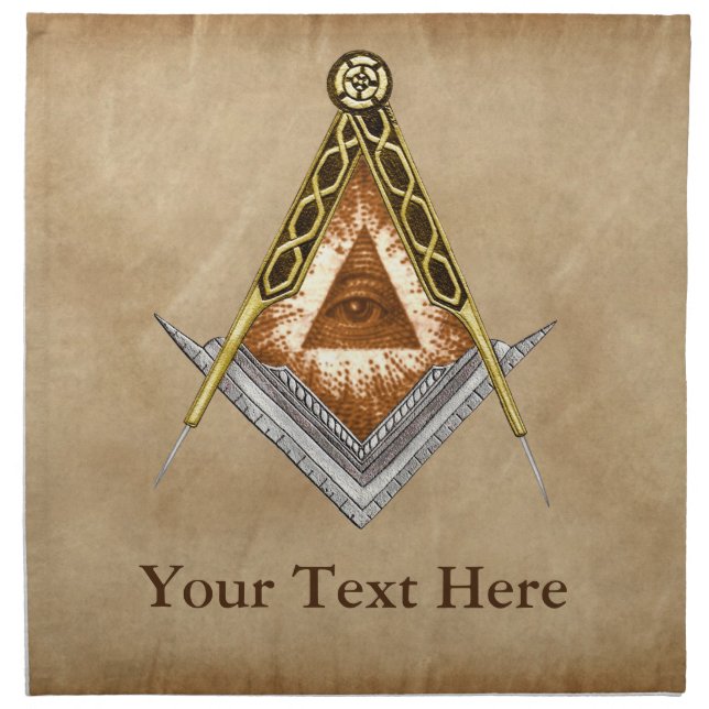 Hand Drawn Square and Compass With All Seeing Eye Cloth Napkin (Front)