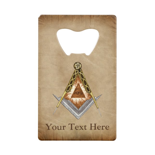 Hand Drawn Square and Compass With All Seeing Eye Credit Card Bottle Opener (Front)
