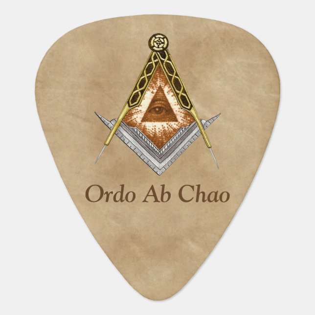 Hand Drawn Square and Compass With All Seeing Eye Guitar Pick (Front)
