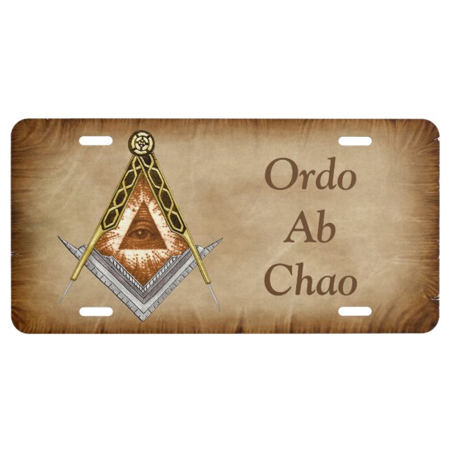 Hand Drawn Square and Compass With All Seeing Eye License Plate (Front)