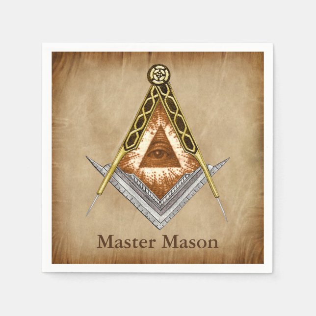 Hand Drawn Square and Compass With All Seeing Eye Napkins (Front)