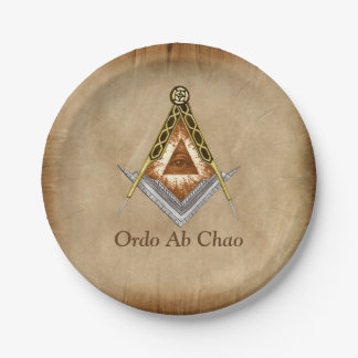 Hand Drawn Square and Compass With All Seeing Eye Paper Plates