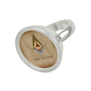 Hand Drawn Square and Compass With All Seeing Eye Ring