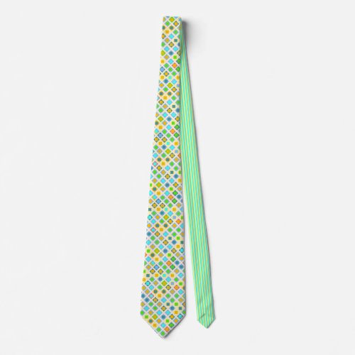 Hand Drawn Squares  Contrasting Stripes Necktie