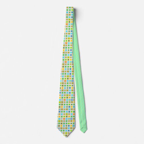 Hand Drawn Squares  Contrasting Stripes Necktie