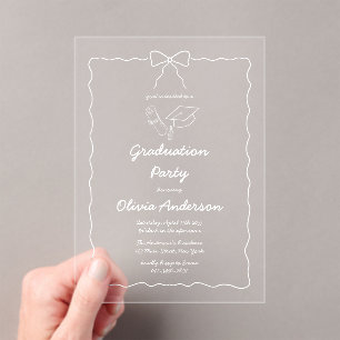 Hand Drawn Squiggle Bow & Script Graduation Party Acrylic Invitations