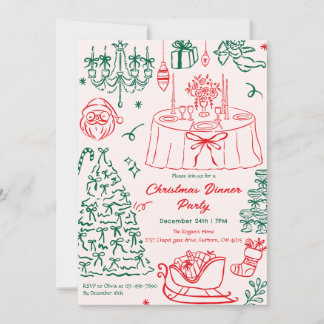 Hand Drawn Squiggle Doodles Christmas Party Invita Invitation