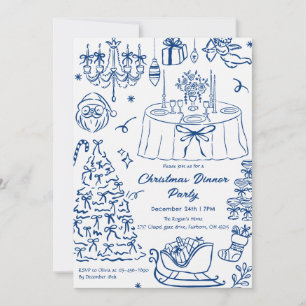 Hand Drawn Squiggle Doodles Christmas Party Invita Invitation