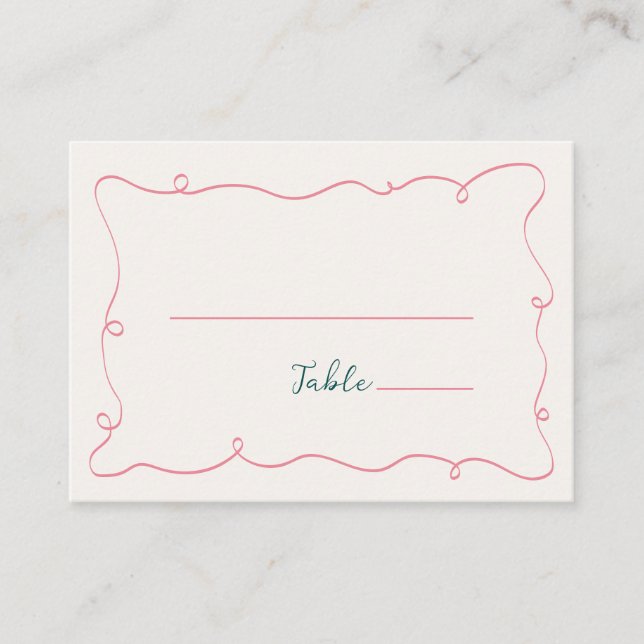 Hand Drawn Squiggle Frame Green Pink Place Card (Front)