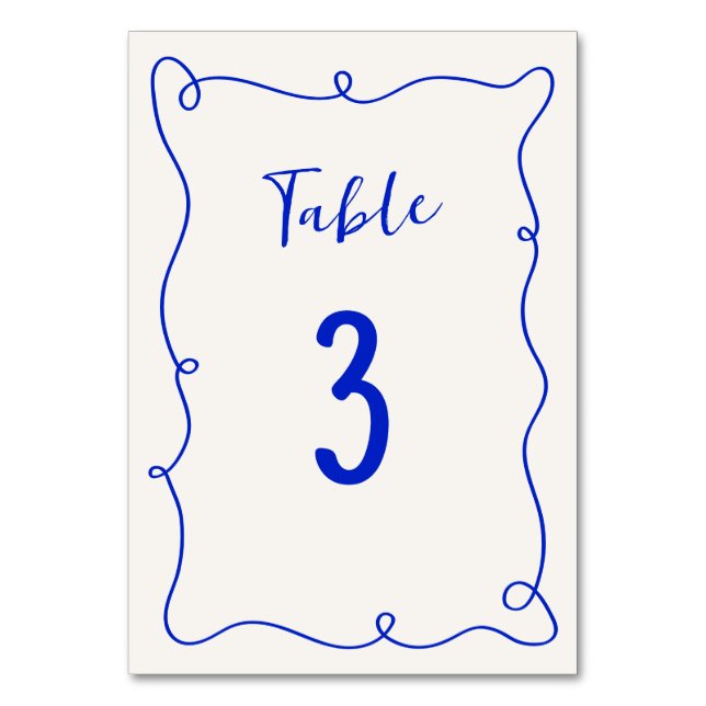 Hand Drawn Squiggle Frame Wedding Table Number (Front)