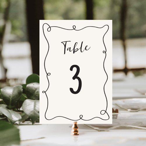 Hand Drawn Squiggle Frame Wedding Table Number