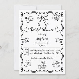  Hand drawn squiggle wavy whimsical bridal shower Invitation