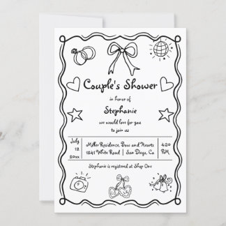  Hand drawn squiggle whimsical couple's shower Invitation