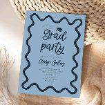 Hand Drawn Squiggly Line Navy Graduation Party Invitation<br><div class="desc">Funky graduation party invitation card featuring hand drawn squiggly and wavy frame. Navy blue background.</div>