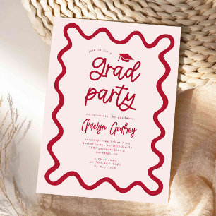 Hand Drawn Squiggly Line Red Graduation Party Invitation
