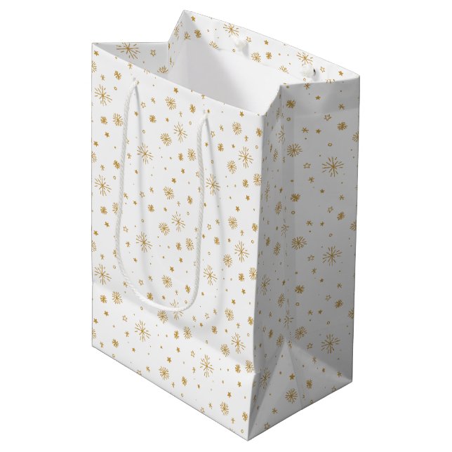 Hand-drawn stars and snowflakes medium gift bag (Front Angled)
