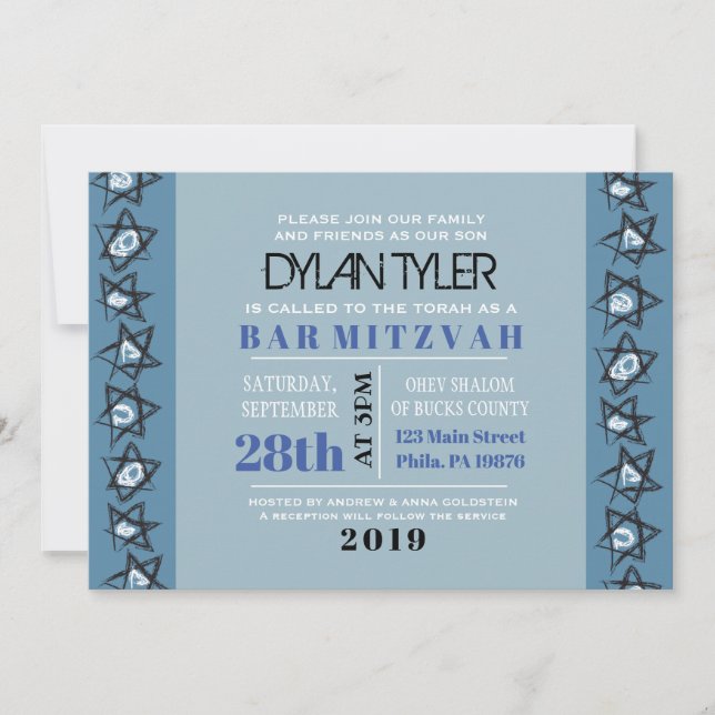 HAND-DRAWN STARS Bar Bat Mitzvah Invitation (Front)