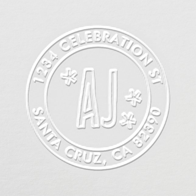 Hand-drawn Stars Round Return Address Monogram Embosser (Design)