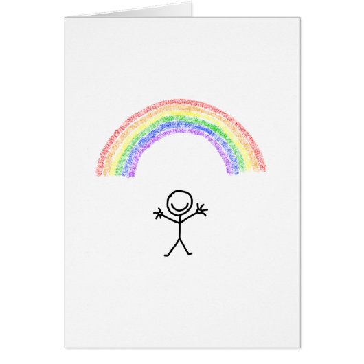 Hand drawn stick man under a rainbow card (Front)