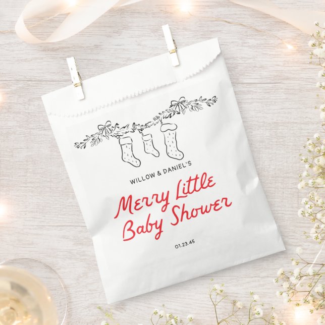 Hand Drawn Stockings Merry Little Baby Shower Favor Bag (Clipped)