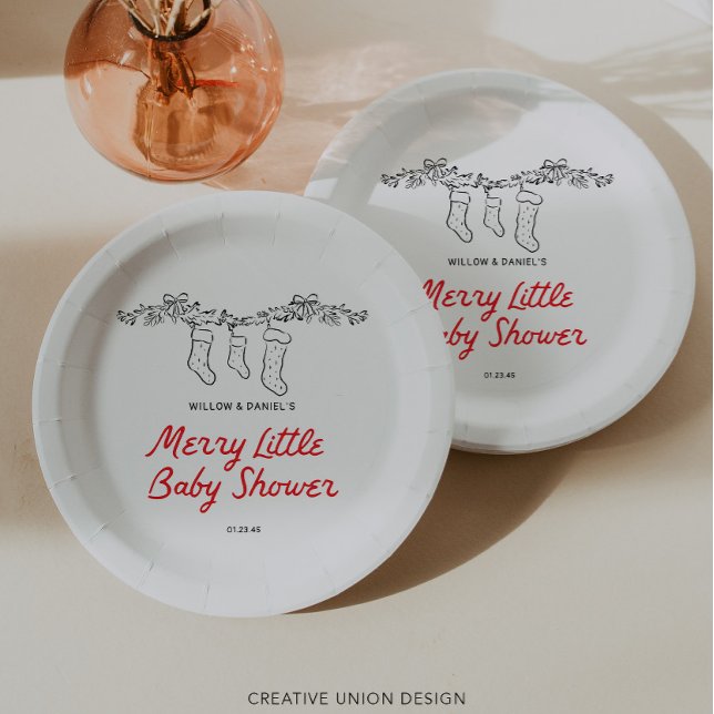 Hand Drawn Stockings Merry Little Baby Shower Paper Plates (Creator Uploaded)