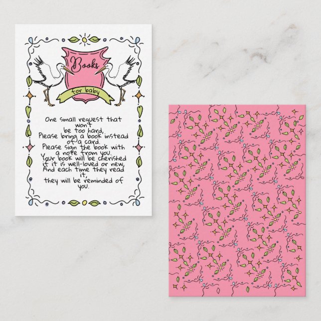 Hand drawn Stork Books for Baby Enclosure Card (Front/Back)