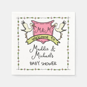 Hand drawn Stork Crest Baby Shower Napkins