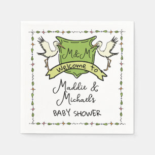 Hand drawn Stork Crest Baby Shower Napkins