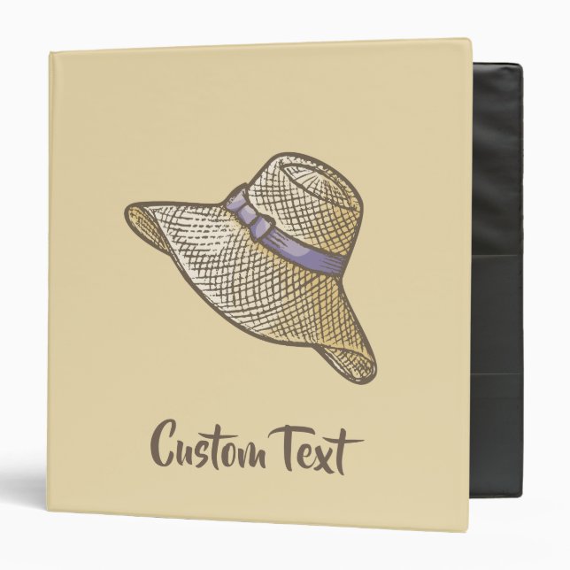 Hand Drawn Straw Hat Beige 3 Ring Binder (Front/Inside)