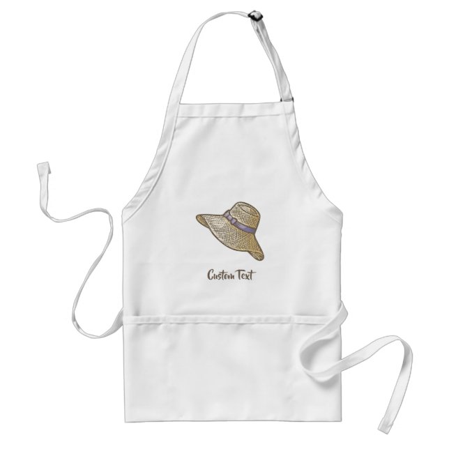 Hand Drawn Straw Hat Beige Adult Apron (Front)