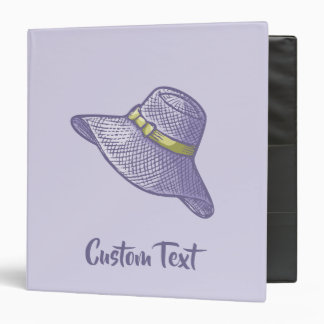 Hand Drawn Straw Hat Lilac 3 Ring Binder
