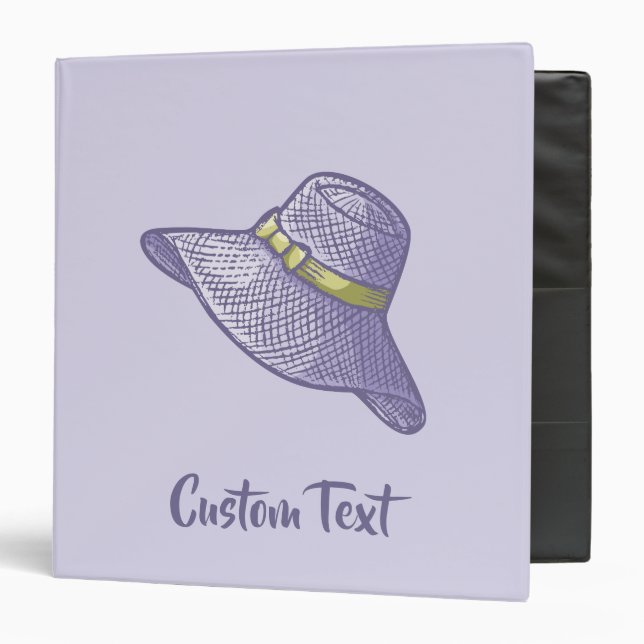 Hand Drawn Straw Hat Lilac 3 Ring Binder (Front/Inside)