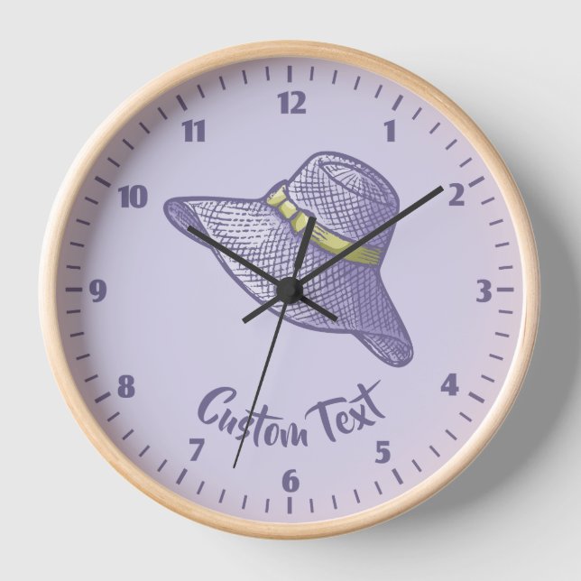 Hand Drawn Straw Hat Lilac Clock (Front)