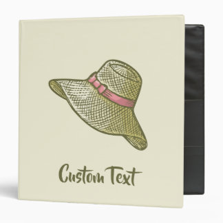 Hand Drawn Straw Hat Yellow 3 Ring Binder