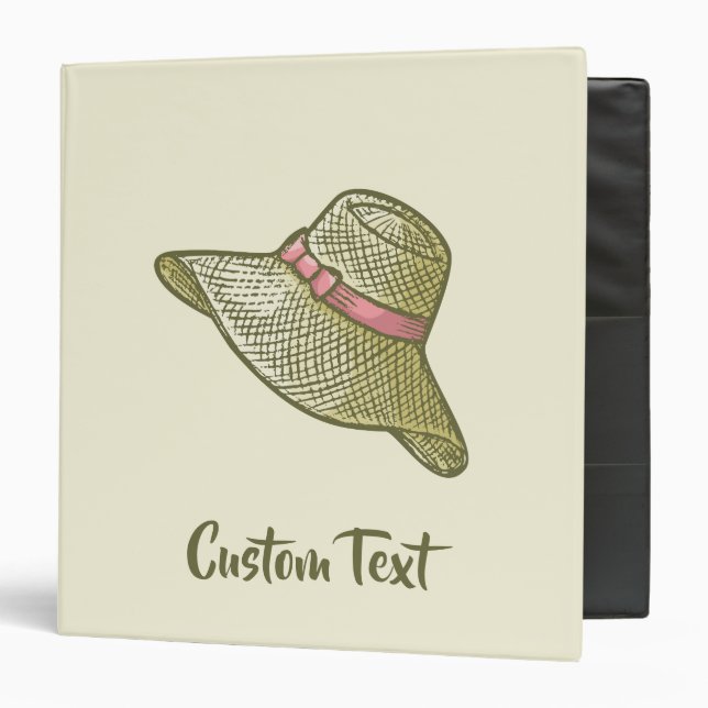Hand Drawn Straw Hat Yellow 3 Ring Binder (Front/Inside)