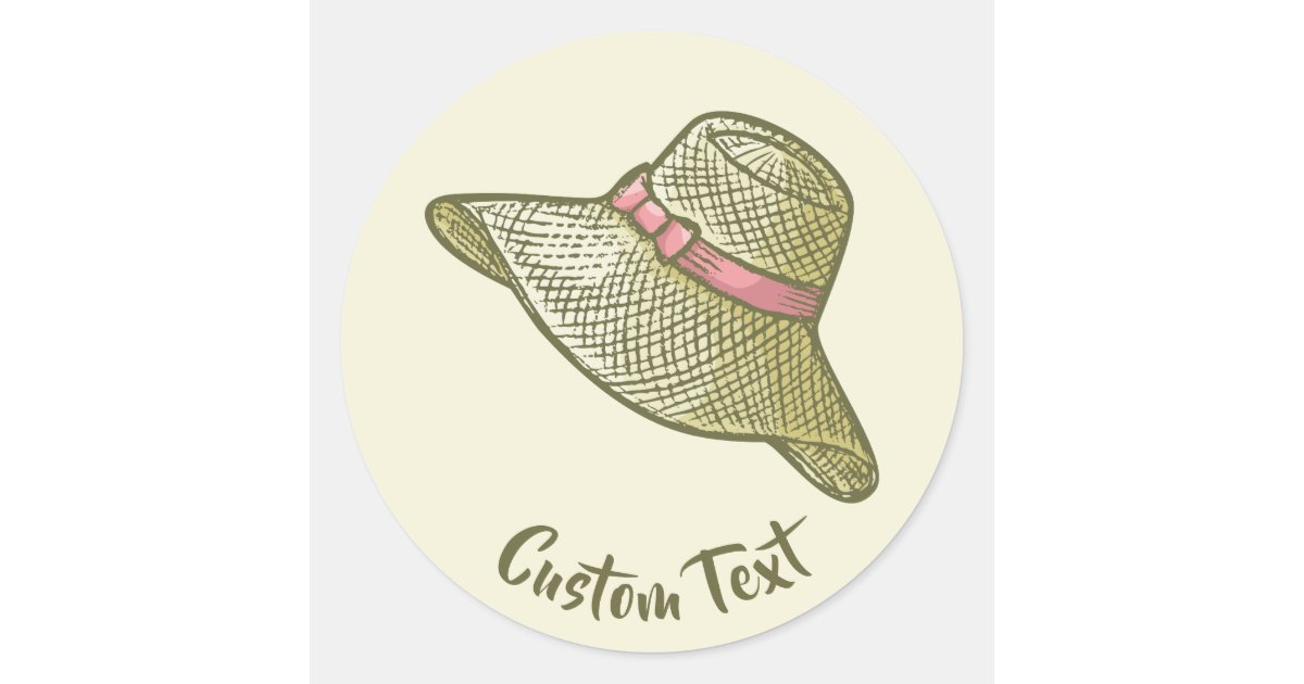 Yellow Hat Sticker Hand Drawn Straw Hat Yellow Classic Round Sticker | Zazzle