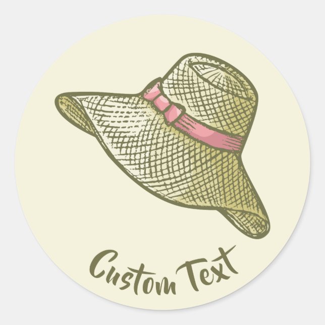 Hand Drawn Straw Hat Yellow Classic Round Sticker (Front)