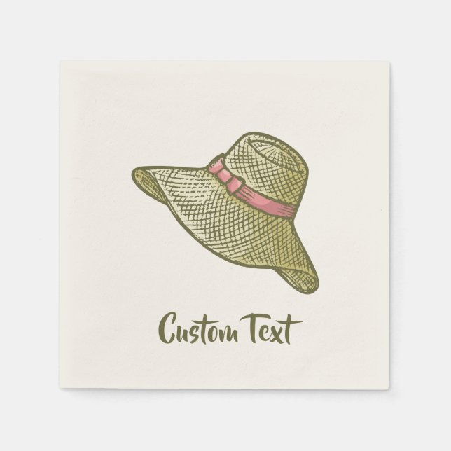 Hand Drawn Straw Hat Yellow Napkins (Front)