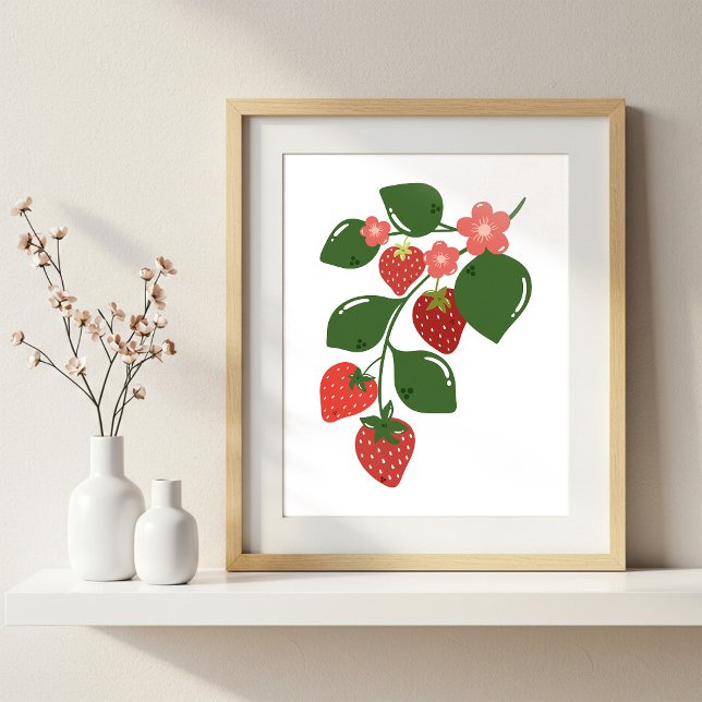 Hand-Drawn Strawberry Branch Kitchen Art Print (Creator Uploaded)