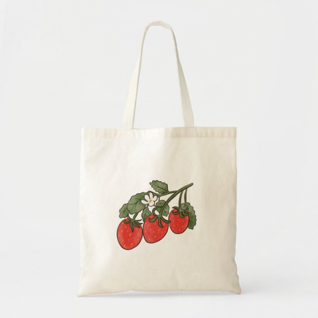 Hand-Drawn Strawberry Illustration Tote Bag (Front)