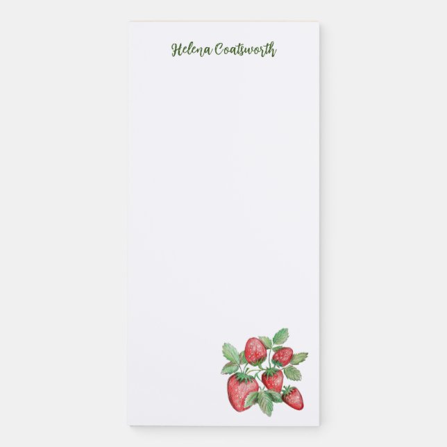 Hand-Drawn Strawberry Patch Trendy Elegant Magnetic Notepad (Front)