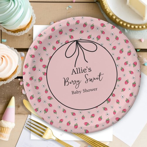Hand Drawn Strawberry Pattern Baby Shower Paper Plates